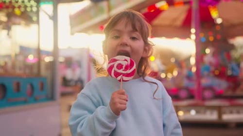 Girl With Lollipop at Amusement Park