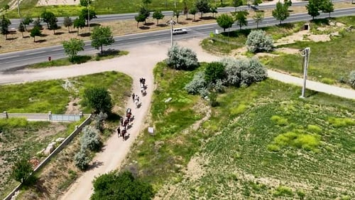 Horseback Riding in Cappadocia Aerial View 4 K