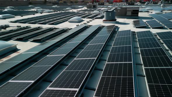 Drone Flight Fly Over Solar Panels Renewable Green Alternative Energy ...