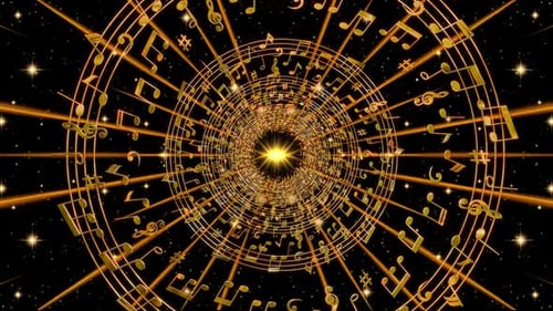 Golden Musical Notes Tunnel Animation