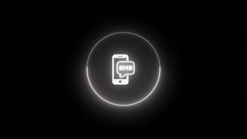 Glowing Neon SMS Message on Phone Icon Animation