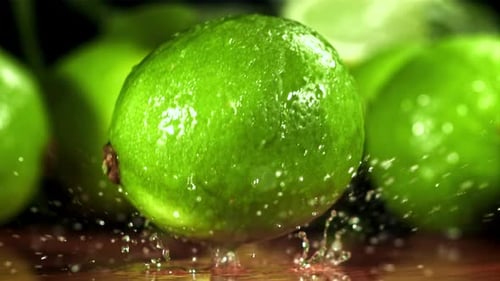 Fresh Lime Splashing in Slow Motion Close Up