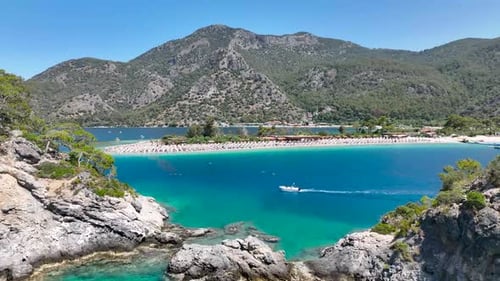 Panoramic Aerial Shot of Ölüdeniz Beach and Mountains