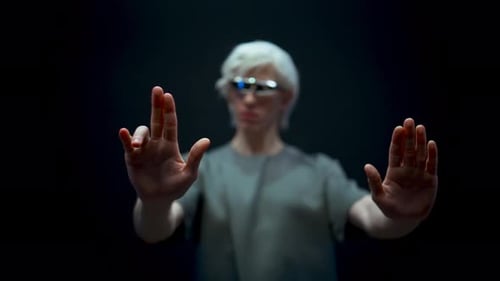 Man Using Invisible Touchscreen in Vr