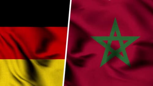 Germany and Morocco National Flags Realistic Waving Animation