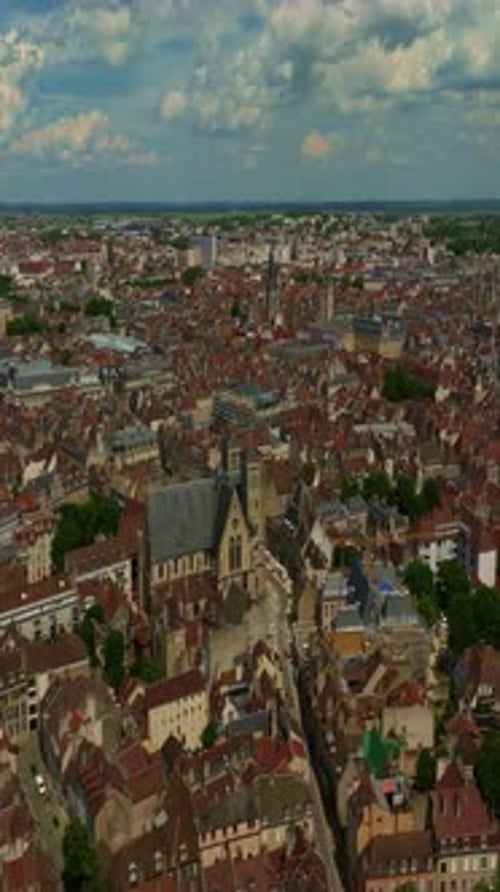 Aerial View Around the Town Dijon Flight Through the Historic Center of Dijon the Capital of