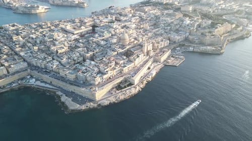 Aerial Skyline of Valletta City, St Pauls Cathedral and Manoel Island in Malta