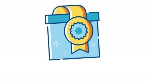 Flat Design Animated Gift Box Icon with Rotating Badge and Sparkles