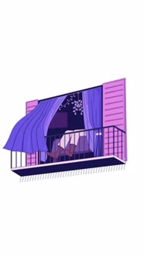 Animated Flat Design Balcony Scene with Relaxing Figure Loop