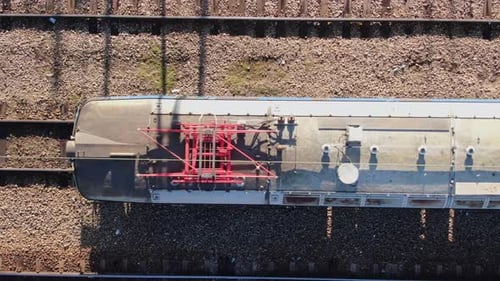Aerial View of a Train on Railway Tracks