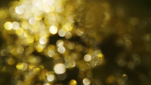 Abstract bokeh gold glitter orbs spinning around. Slow motion 4K
