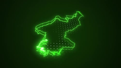 Digital Map Outline Glowing Neon Animation