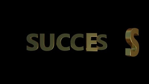 Gold 3D Success Text Revealing Animation