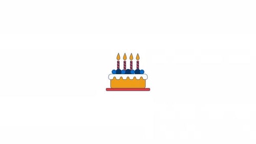Birthday cake with candles burning 2D object animation