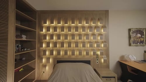 Modern Bedroom Interior with Lighted Headboard