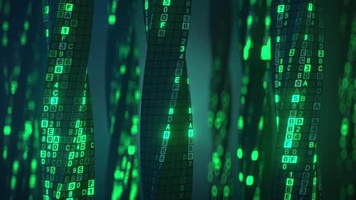 Digital background green matrix. Hex computer code. Seamless loop 3D render animation