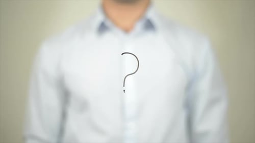 Question Mark, Man Writing on Transparent Screen