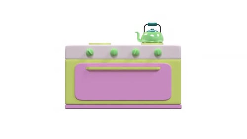 3D Rotating Kitchen Stove and Teapot Animation