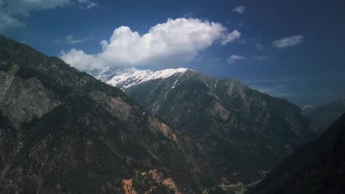 Tibetan Green Mountains in the Clouds During the Day Drone View