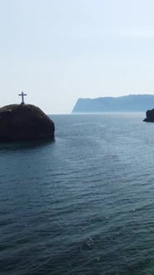 Aerial Vertical View of Seascape with Crystal Clear Azure Sea and Rocky Shores A Beautiful Lagoon on