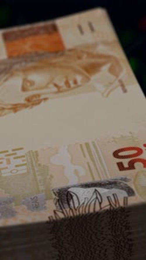 Brazilian Real Banknotes Financial Market Background Vertical