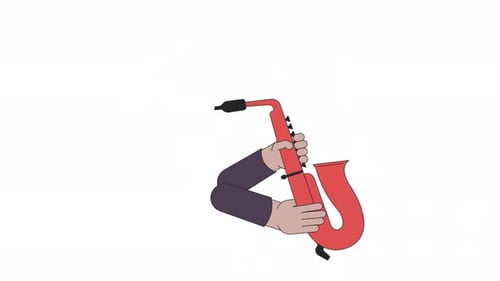 Saxophon spielen, Musikinstrument, Linie, 2D-Figur, Hände, Animation