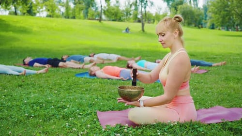 Singing Bowl Meditation Outdoor Yoga Relaxation in City Park