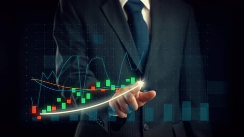 Geschäftsmann Draw Finance Anspielendes Diagramm zeigt das Wachstum des Geschäftsgewinns