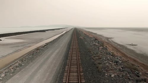 AWESOME RAILWAY ROAD CROSSING THE GREAT SALT LAKE IN UTAH MOVING FORWARD