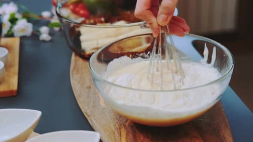 Mixing Ingredients in Bowl with Whisk