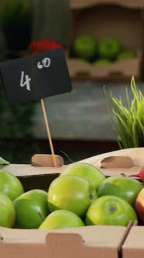 Vertical Video Ripe Fruits and Veggies Homegrown Sold at Farmers Market Stand