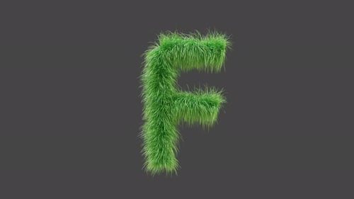 3D animation green grass letter F