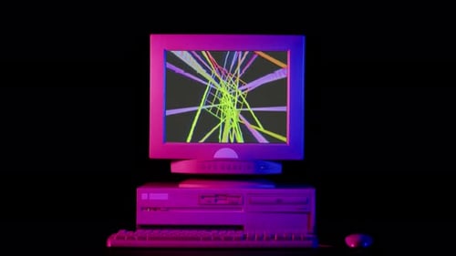 Retro Pc with Vintage Screen Saver for Chroma Key Green Screen Old Computer Studio Closeup Desktop