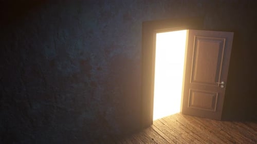 Brown wooden door to the universe