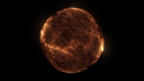 Fiery orb with turbulent particle flow. Vivid sphere of swirling energy, embodying transformation.