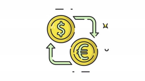 money exchange dollar to euro icon animation , dollar and euro flat line icon motion graphic video
