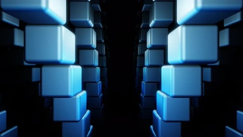 Fondo de animación de bucle de túnel con cubos degradados azules