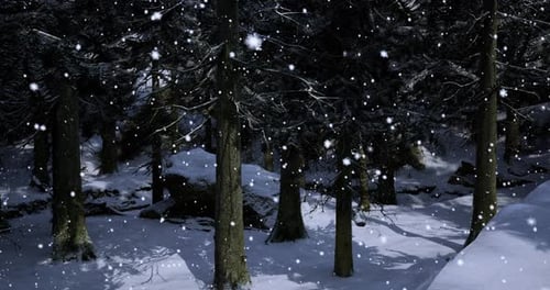Animated Falling Snow in Winter Forest Loop