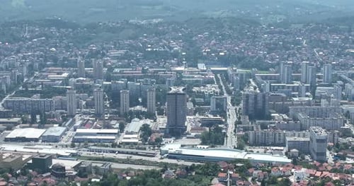 Sarajevo City Bosnia and Herzegovina Capital Cityscape Drone Aerial Footage at Foggy and Sunny Day