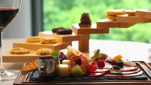 Beautifully Arranged Charcuterie Board with Meats Cheeses and Fruits