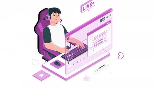 Animated Isometric Gamer Live Streaming Interface