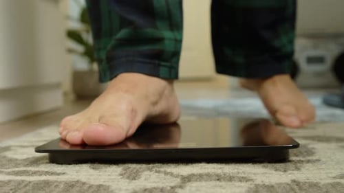 Barefoot Man On Weighing Scale Healthy Life