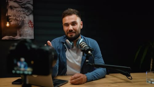 Influencer Recording Video Podcast in His Home Studio