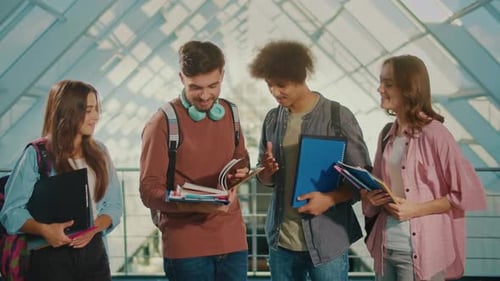Group of Students Talk at University Hall