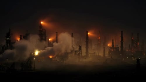 Industrial Refinery At Night