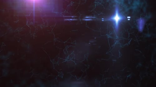 Dunkler geometrischer Plexus: Optisches Flare mit leuchtenden Linien und Punkten in abstrakter Animation