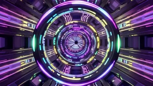 Futuristic Neon Circular Tunnel Loop SciFi Technology Backgr