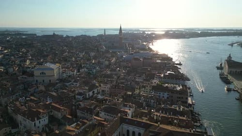 Aerial View of Venice City St Mark's Square Basilica and Doge's Palace Italy