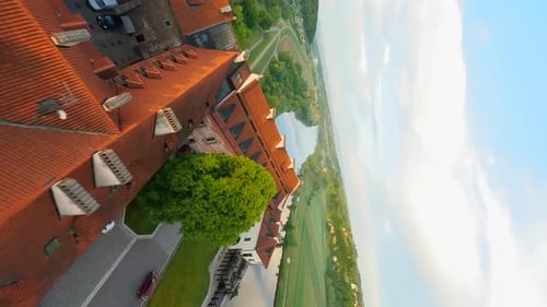 Unusual Aerial View of Benedictine Abbey in Tyniec Poland at Dawn