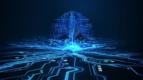 3D-Technologie-Hintergrund, dunkle Cyberspace-Leiterplatte, Cloud, Hitech, Lichtlinien, Elektronisch Cyber-Ai